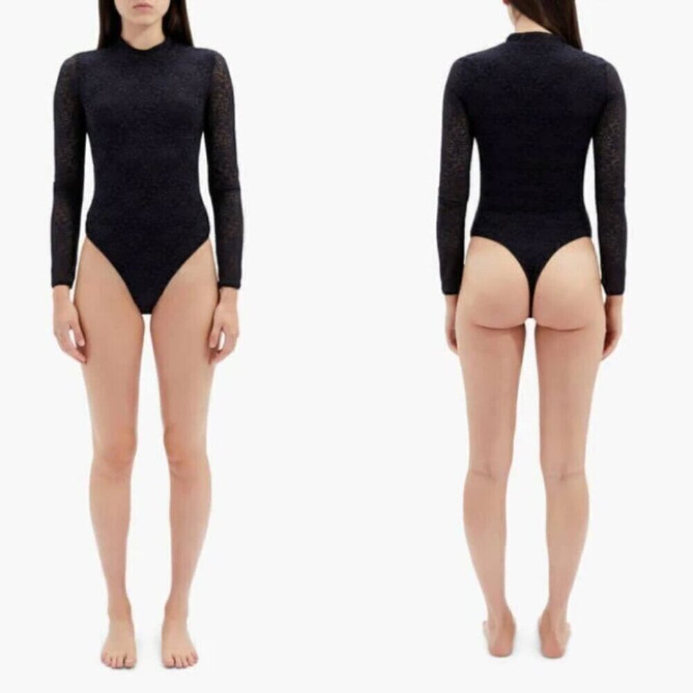 New Jonathan Simkhai Standard Maddox Lace Mock Neck Bodysuit
